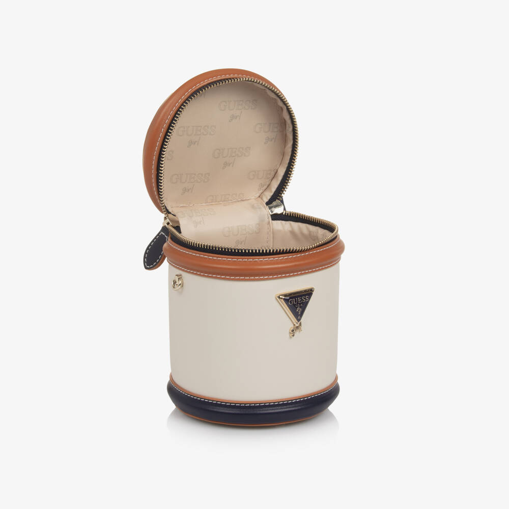 Guess-Girls Ivory & Tan Faux Leather Cylindrical Shape Bag (29cm) | Childrensalon