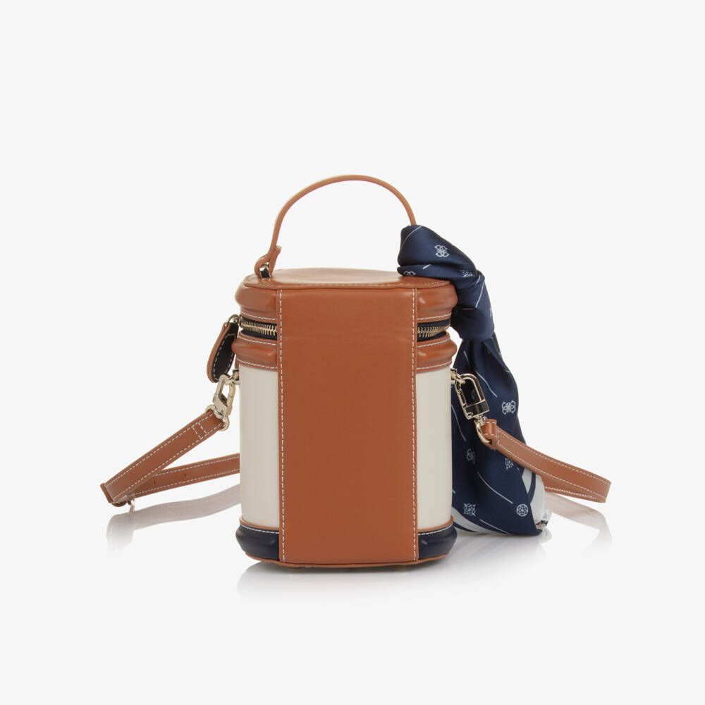 Guess-Girls Ivory & Tan Faux Leather Cylindrical Shape Bag (29cm) | Childrensalon