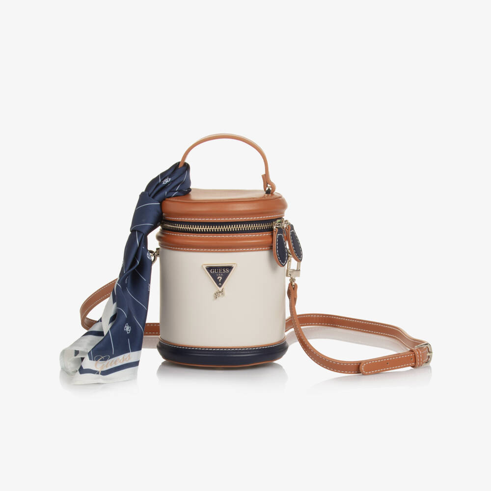 Guess-Girls Ivory & Tan Faux Leather Cylindrical Shape Bag (29cm) | Childrensalon