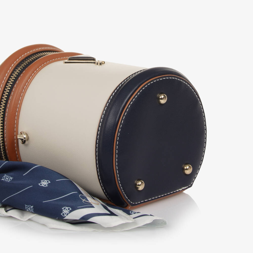 Guess-Girls Ivory & Tan Faux Leather Cylindrical Shape Bag (29cm) | Childrensalon