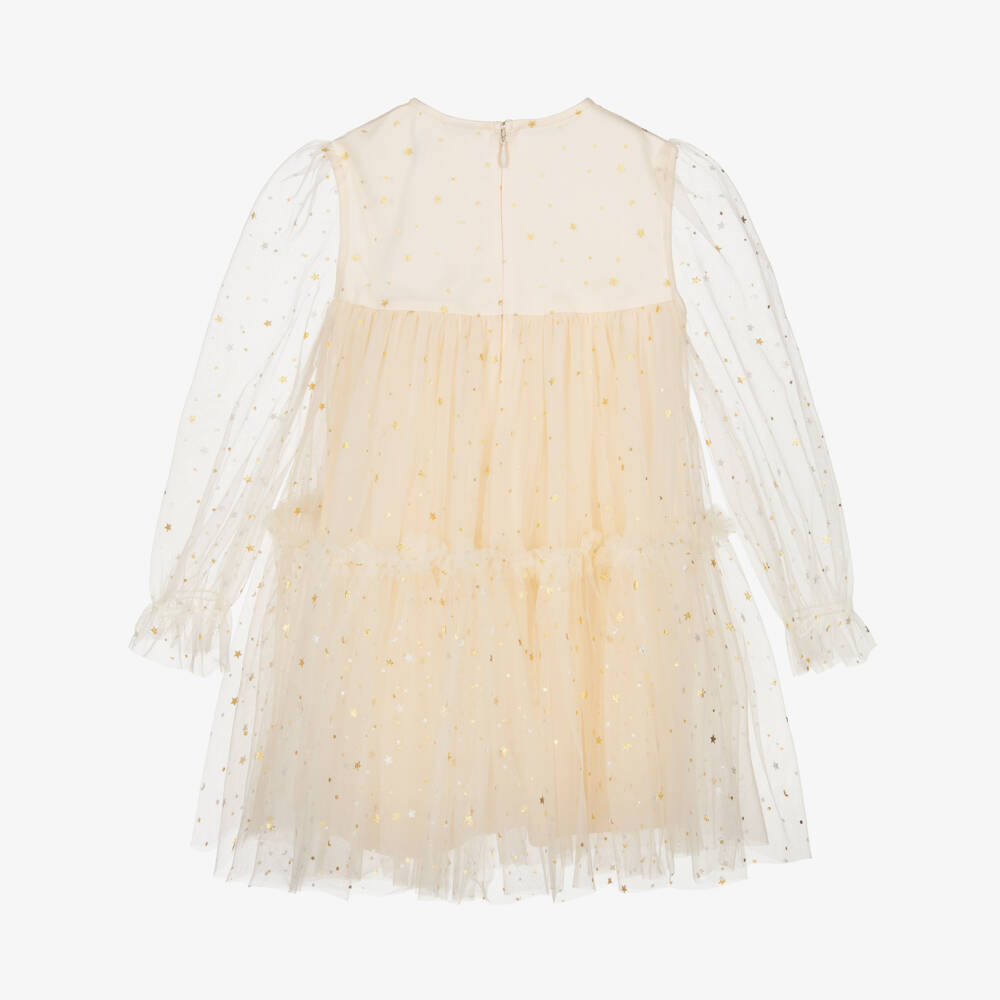 Guess-Girls Ivory Tulle Dress with Gold Star Print | Childrensalon