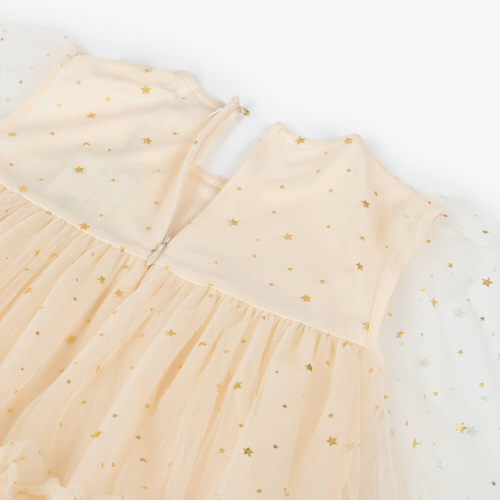 Guess-Girls Ivory Tulle Dress with Gold Star Print | Childrensalon