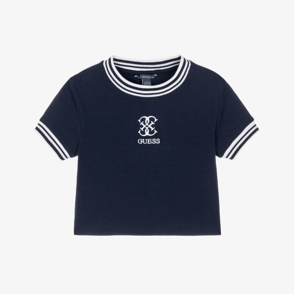 Guess-Girls Navy Blue Boxy Fit Jersey T-Shirt | Childrensalon