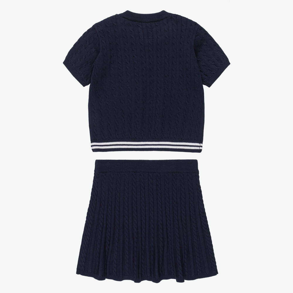 Guess-Girls Navy Blue Cable Knit Skirt Set with Teddy Bear Motif | Childrensalon