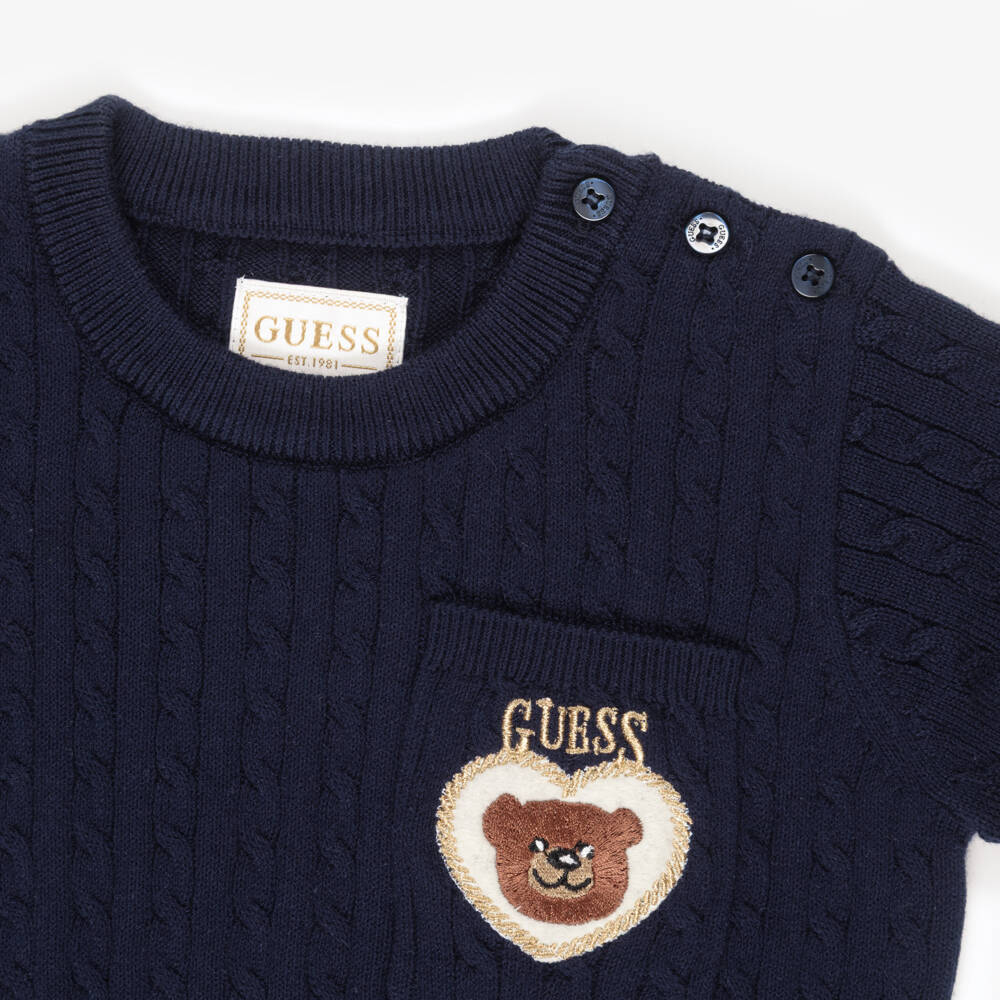 Guess-Girls Navy Blue Cable Knit Skirt Set with Teddy Bear Motif | Childrensalon