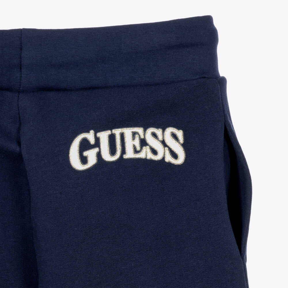 Guess-Girls Navy Blue Cotton Drawstring Joggers | Childrensalon