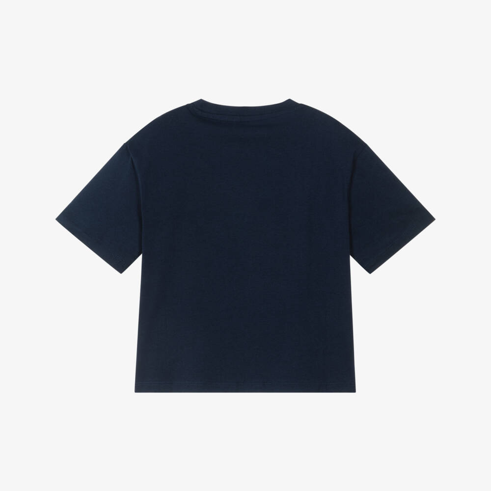 Guess-Girls Navy Blue Cotton Rhinestone 4G Logo T-Shirt | Childrensalon