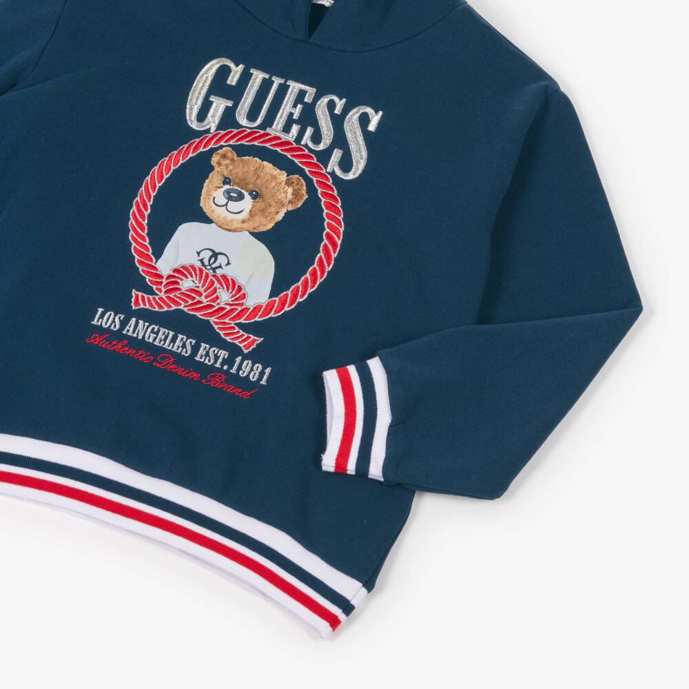 Guess-Girls Navy Blue Cotton Teddy Bear Logo Hoodie | Childrensalon