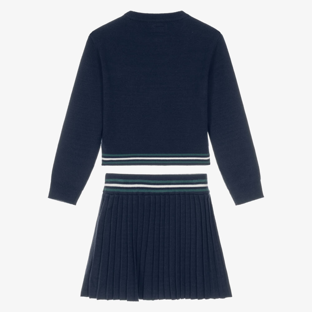 Guess-Girls Navy Blue Knit Pleated Skirt Set | Childrensalon