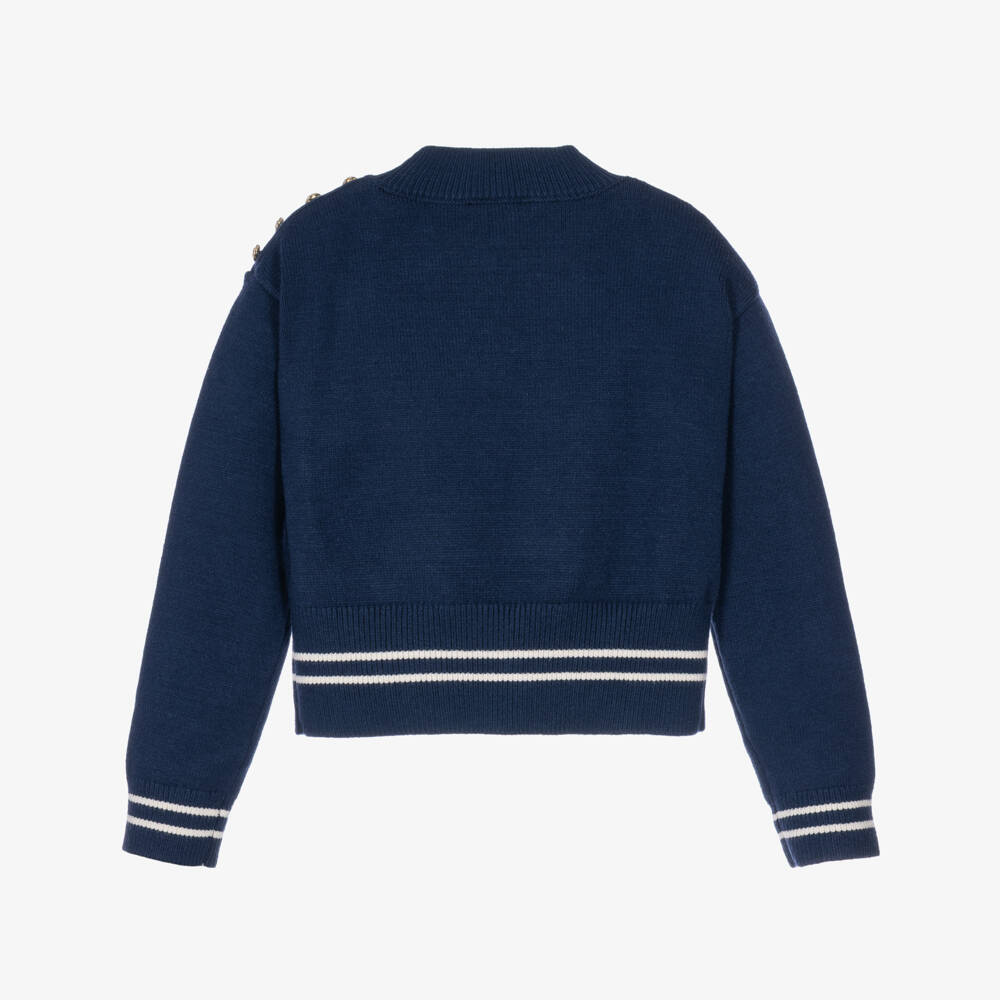 Guess-Girls Navy Blue Knitted Jumper with Bear Motif | Childrensalon