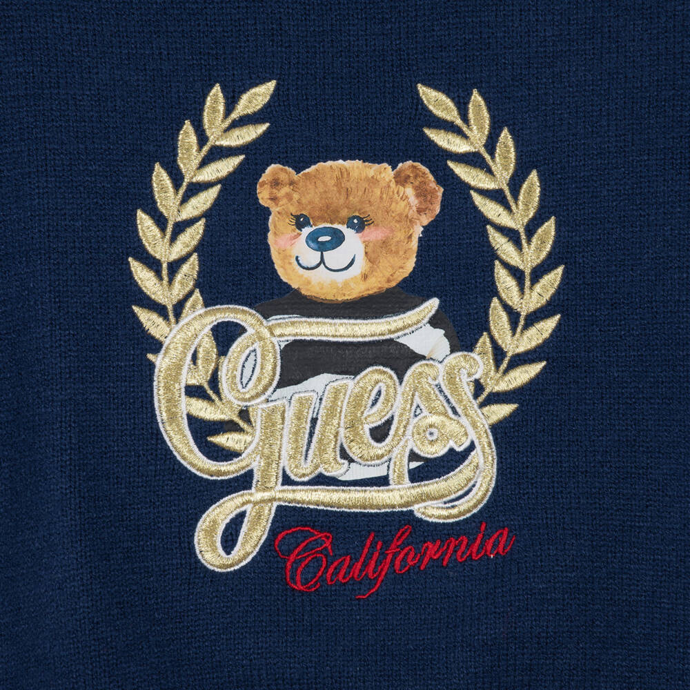 Guess-Girls Navy Blue Knitted Jumper with Bear Motif | Childrensalon
