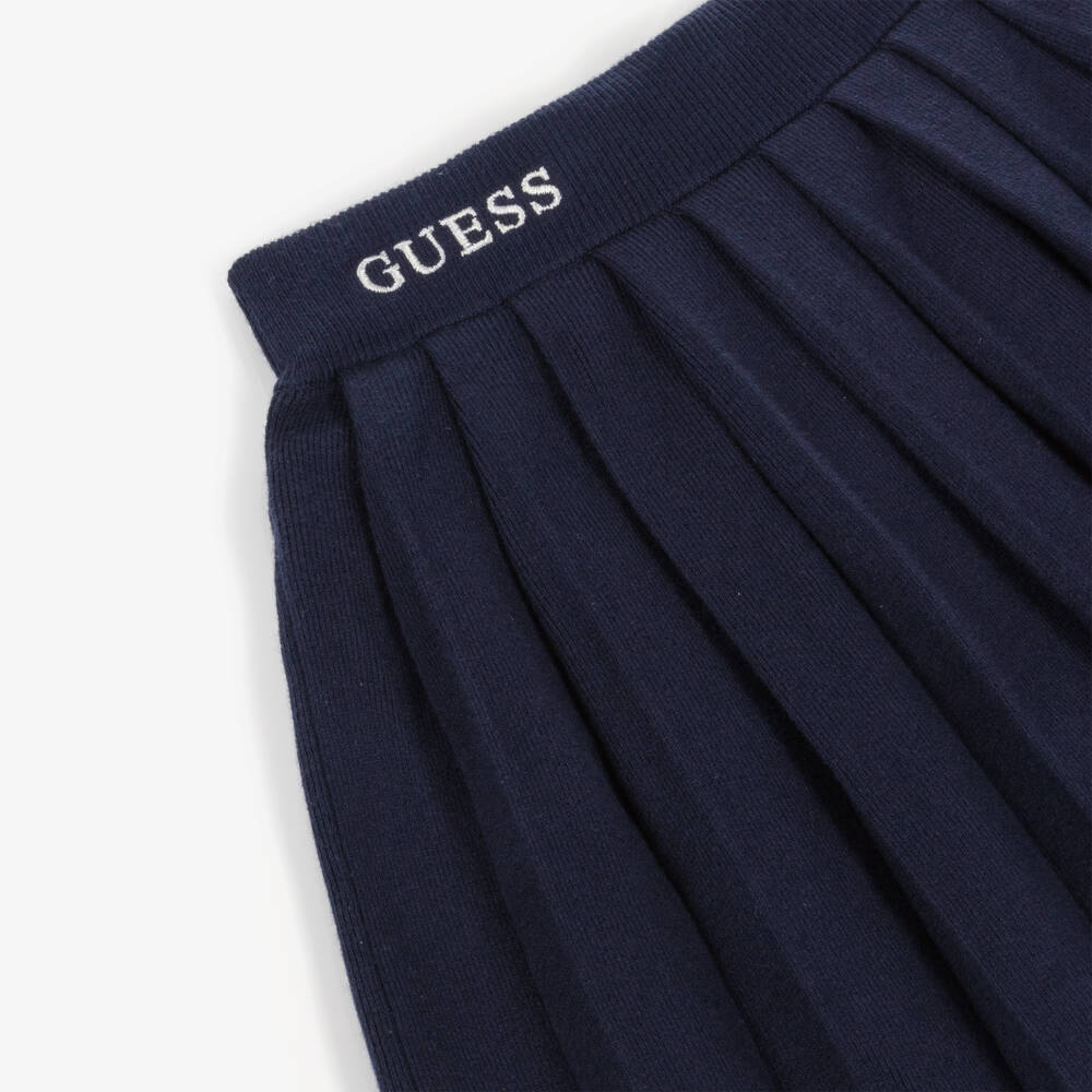 Guess-Girls Navy Blue Knitted & Pleated Skirt | Childrensalon