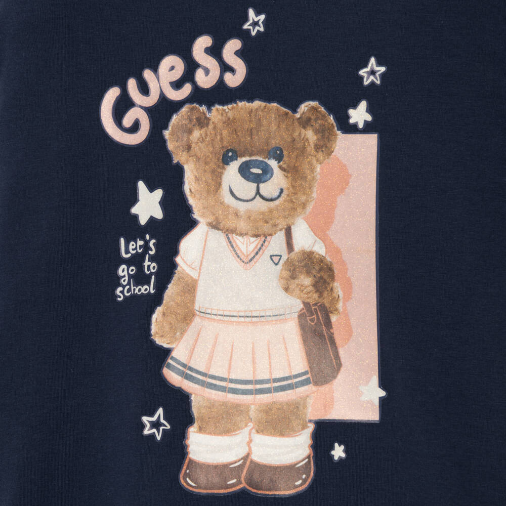 Guess-Girls Navy Blue Long Sleeve Top with Bear Print | Childrensalon