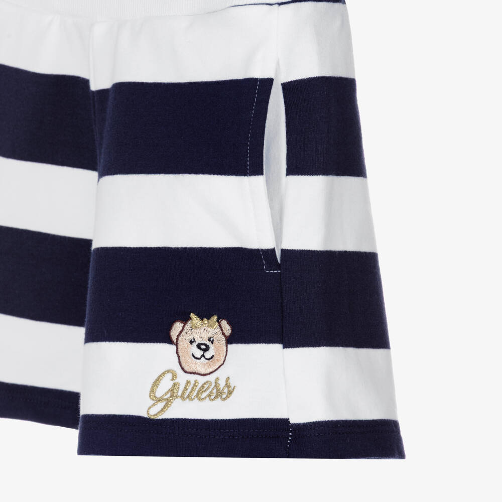 Guess-شورت قطن جيرسي مقلم لون كحلي وأبيض للبنات | Childrensalon