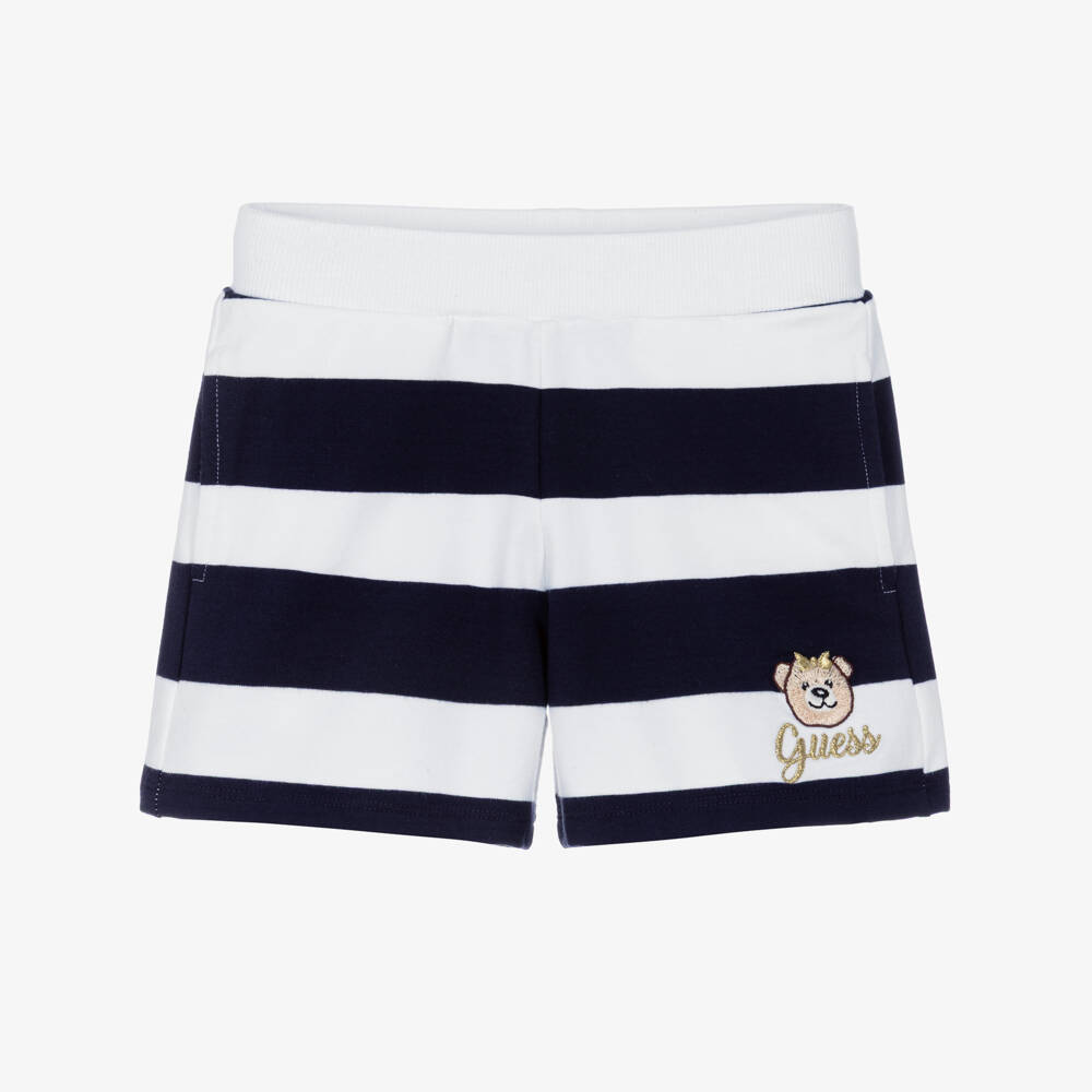 Guess-شورت قطن جيرسي مقلم لون كحلي وأبيض للبنات | Childrensalon