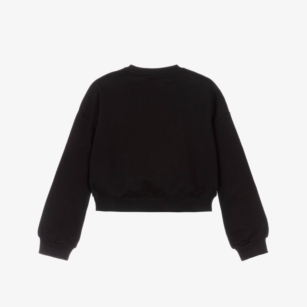 Guess-Girls Oversized Black Cotton Diamanté Sweatshirt | Childrensalon