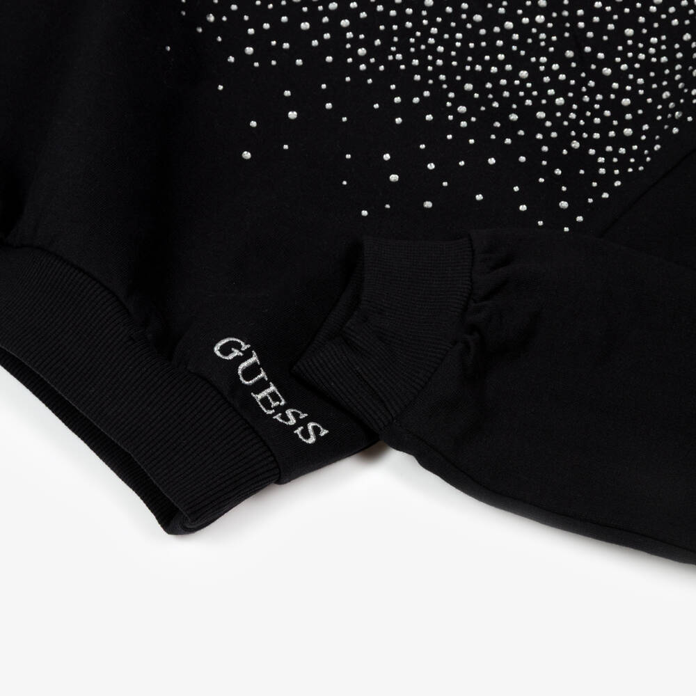 Guess-Girls Oversized Black Cotton Diamanté Sweatshirt | Childrensalon