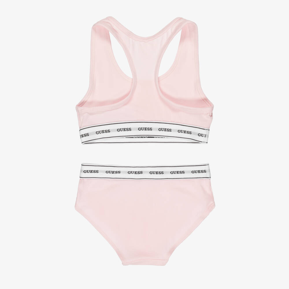 Guess-Girls Pale Pink Cotton Bra Top Knickers Set | Childrensalon