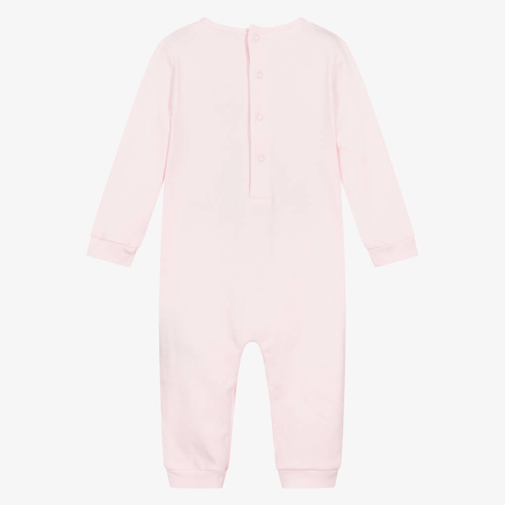 Guess-Girls Pale Pink Cotton Romper with Teddy Bear Motif | Childrensalon