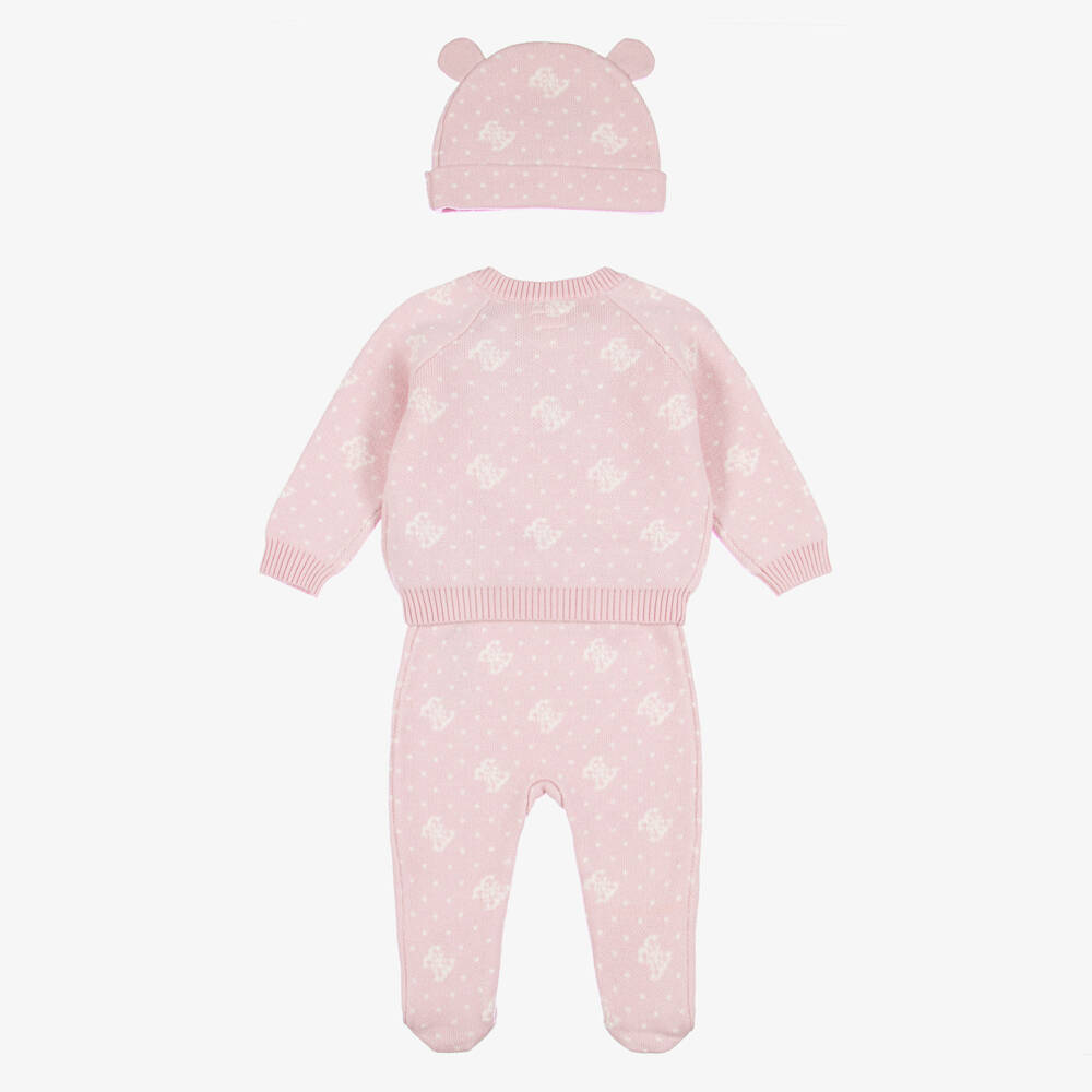 Guess-Girls Pale Pink Jacquard Knit Babysuit Set | Childrensalon