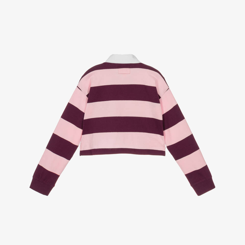 Guess-Girls Pink & Burgundy Red Stripe Rugby Shirt | Childrensalon