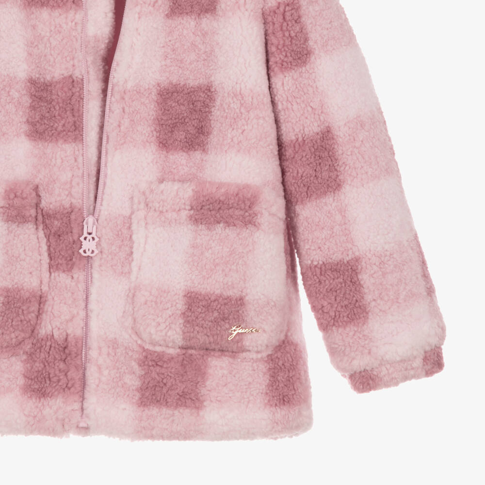 Guess-Girls Pink Check Sherpa Coat | Childrensalon