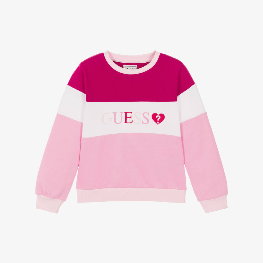 Guess-Girls Pink Cotton Colourblock Sweatshirt | Childrensalon