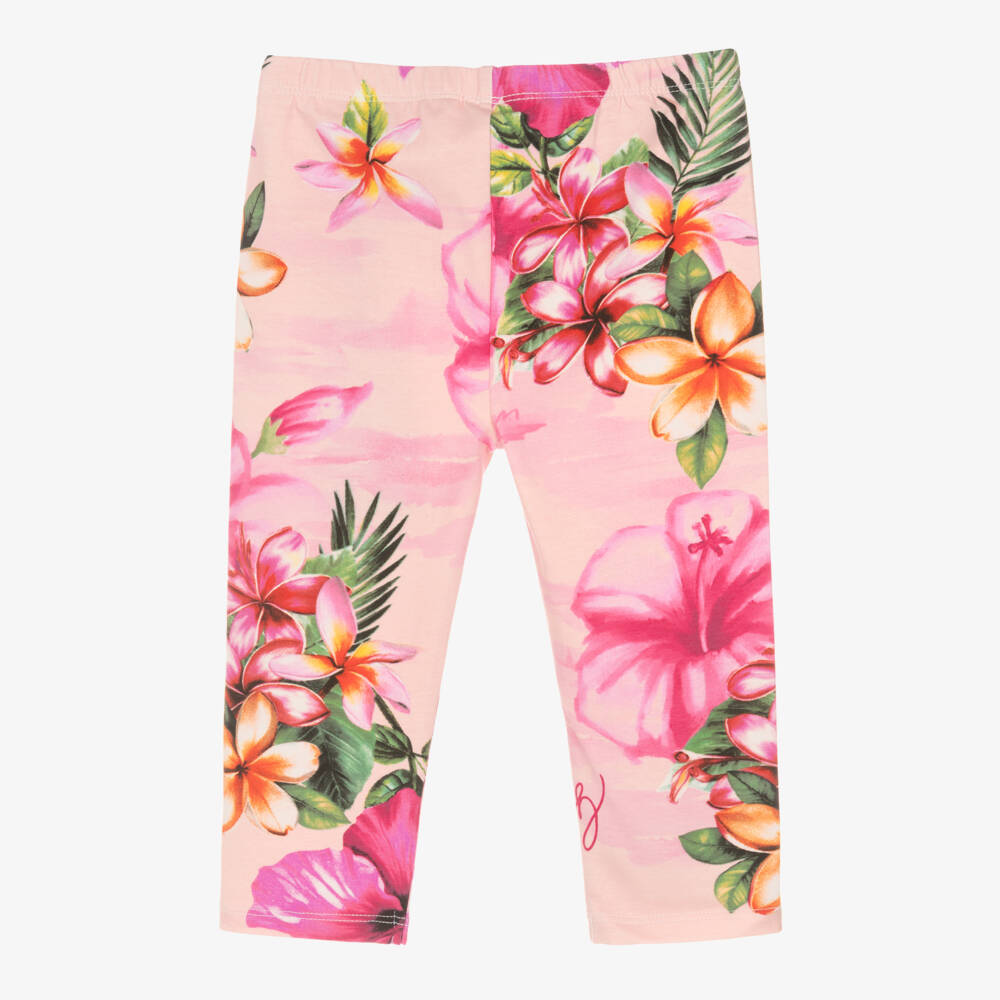 Guess-Girls Pink Cotton Hibiscus Leggings with Glittery Logo | Childrensalon