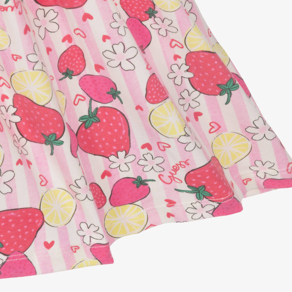 Guess-Girls Pink Cotton Jersey Strawberry Print Dress | Childrensalon