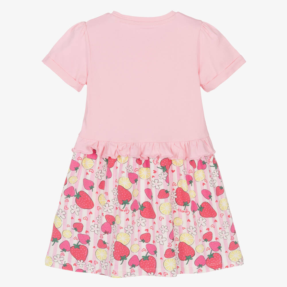 Guess-Girls Pink Cotton Jersey Strawberry Print Dress | Childrensalon