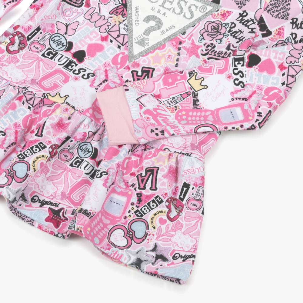 Guess-Girls Pink Cotton Leggings Set with Graphic Logo Print | Childrensalon