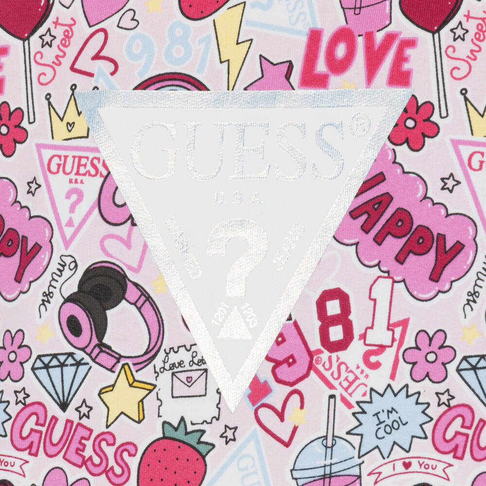 Guess-Girls Pink Cotton Leggings Set with Graphic Prints | Childrensalon