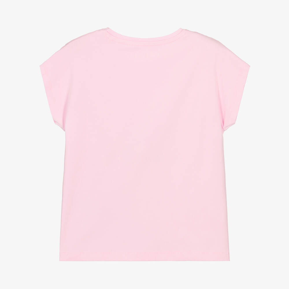 Guess-Girls Pink Cotton Logo Jersey T-Shirt with Summer Teddy Bear | Childrensalon