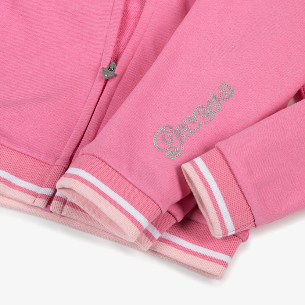 Guess-Girls Pink Cotton Sequin Logo Tracksuit | Childrensalon