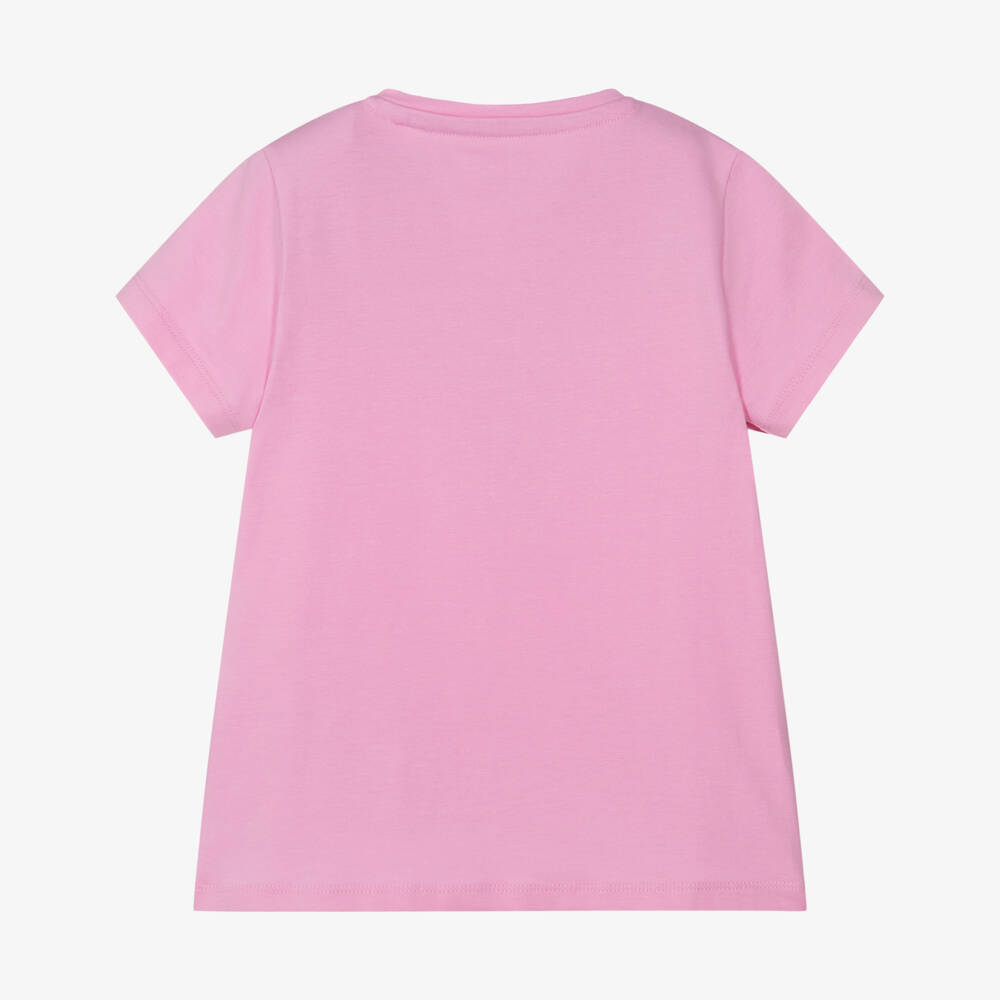 Guess-تيشيرت بشعار مثلث مرصع بالترتر قطن لون زهري للبنات | Childrensalon