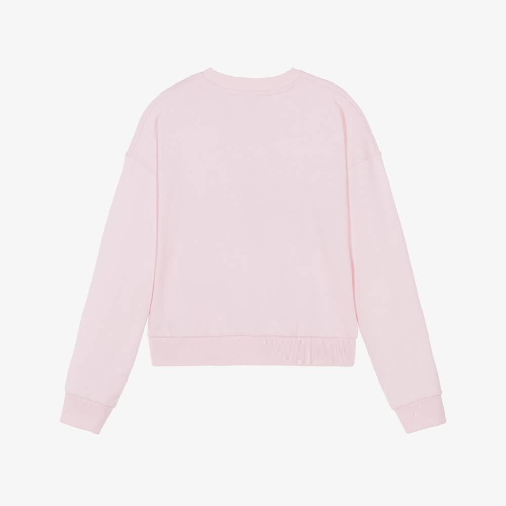Guess-Girls Pink Cotton Sweatshirt with Rhinestone Logo | Childrensalon