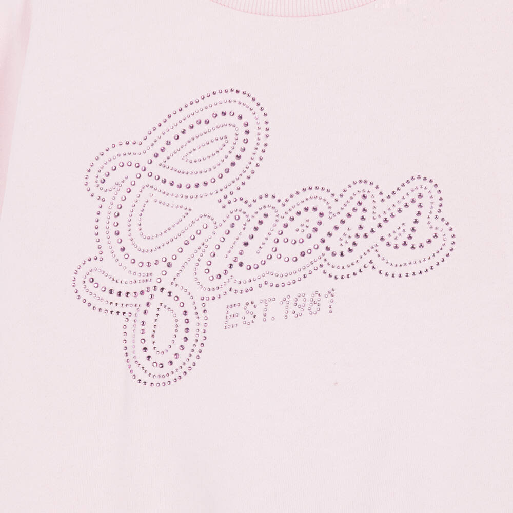 Guess-Girls Pink Cotton Sweatshirt with Rhinestone Logo | Childrensalon
