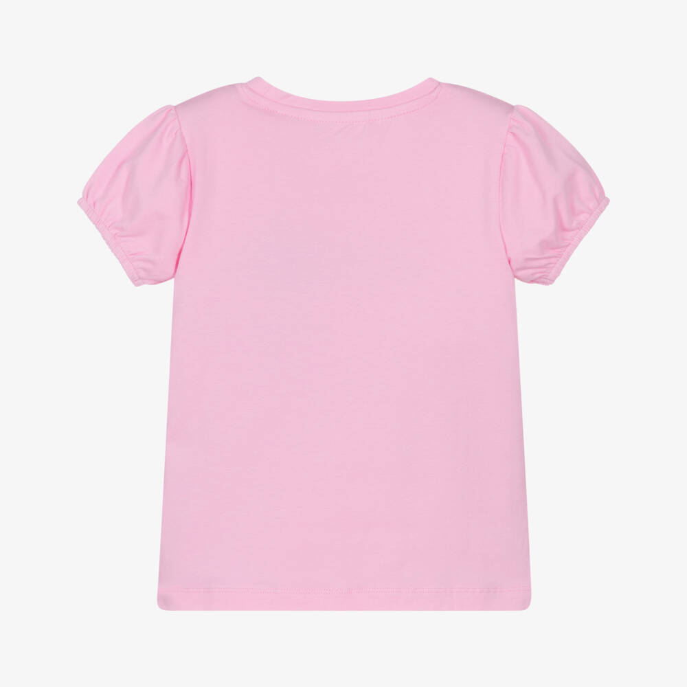 Guess-Girls Pink Cotton T-Shirt with Cool Bear Motif | Childrensalon