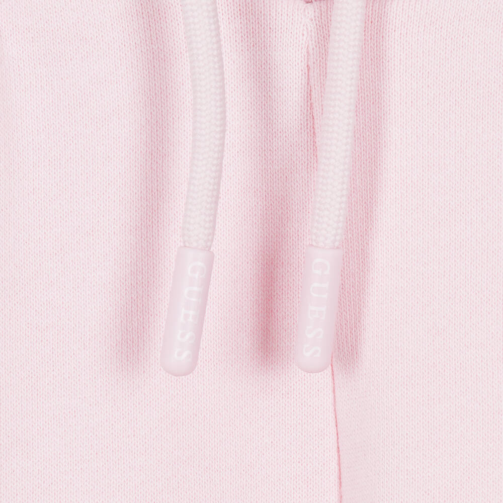 Guess-Girls Pink Cotton Wide Leg Joggers with Rhinestone Logo | Childrensalon