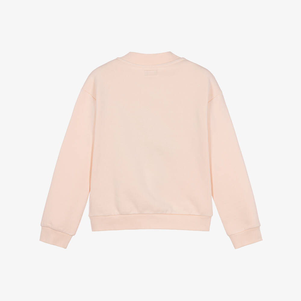 Guess-Girls Pink Cotton Zip-Up Top with Sequin Hearts | Childrensalon