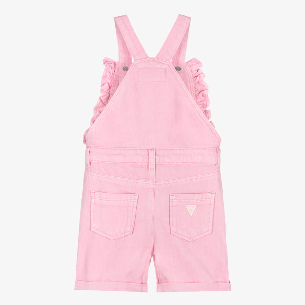 Guess-Girls Pink Denim Dungarees with Heart Logo | Childrensalon