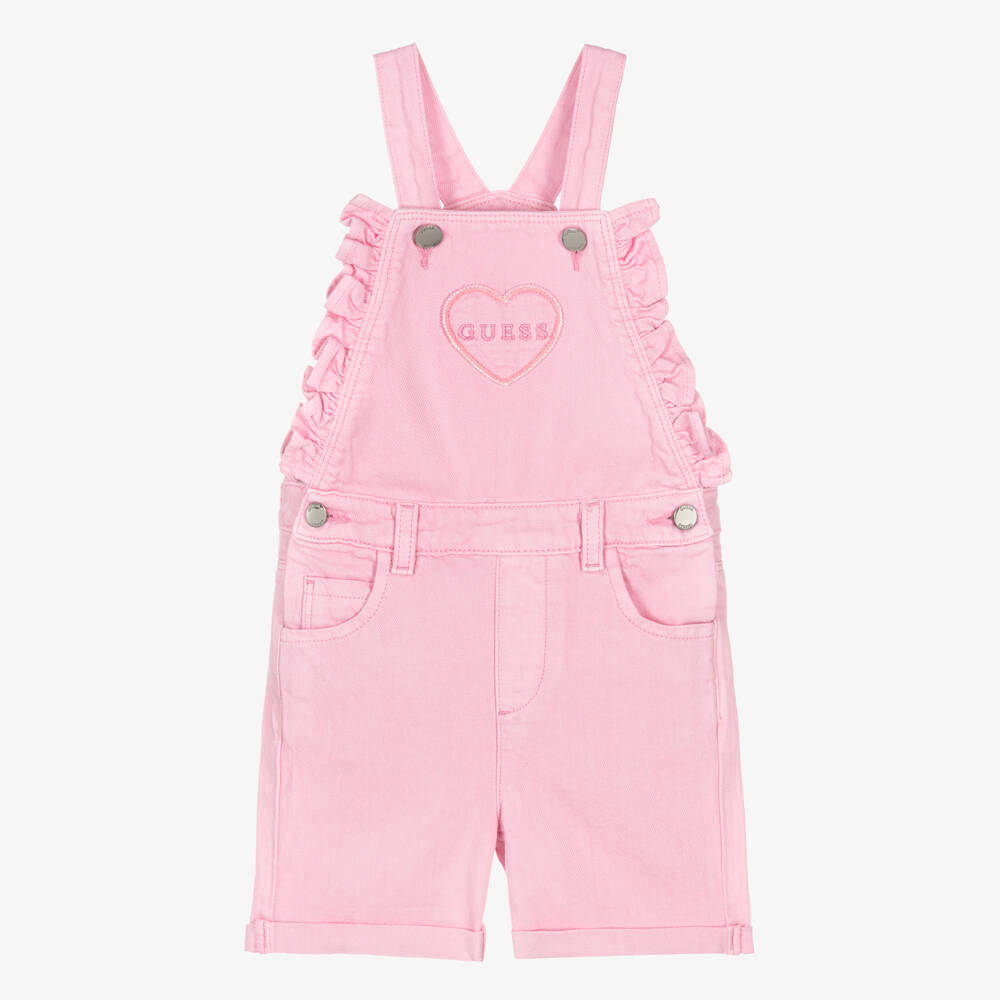 Guess-Girls Pink Denim Dungarees with Heart Logo | Childrensalon