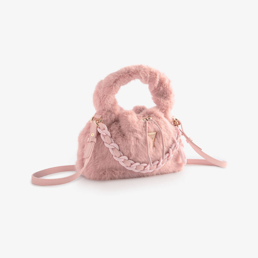 Guess-Girls Pink Faux Fur Shoulder Bag (28cm) | Childrensalon