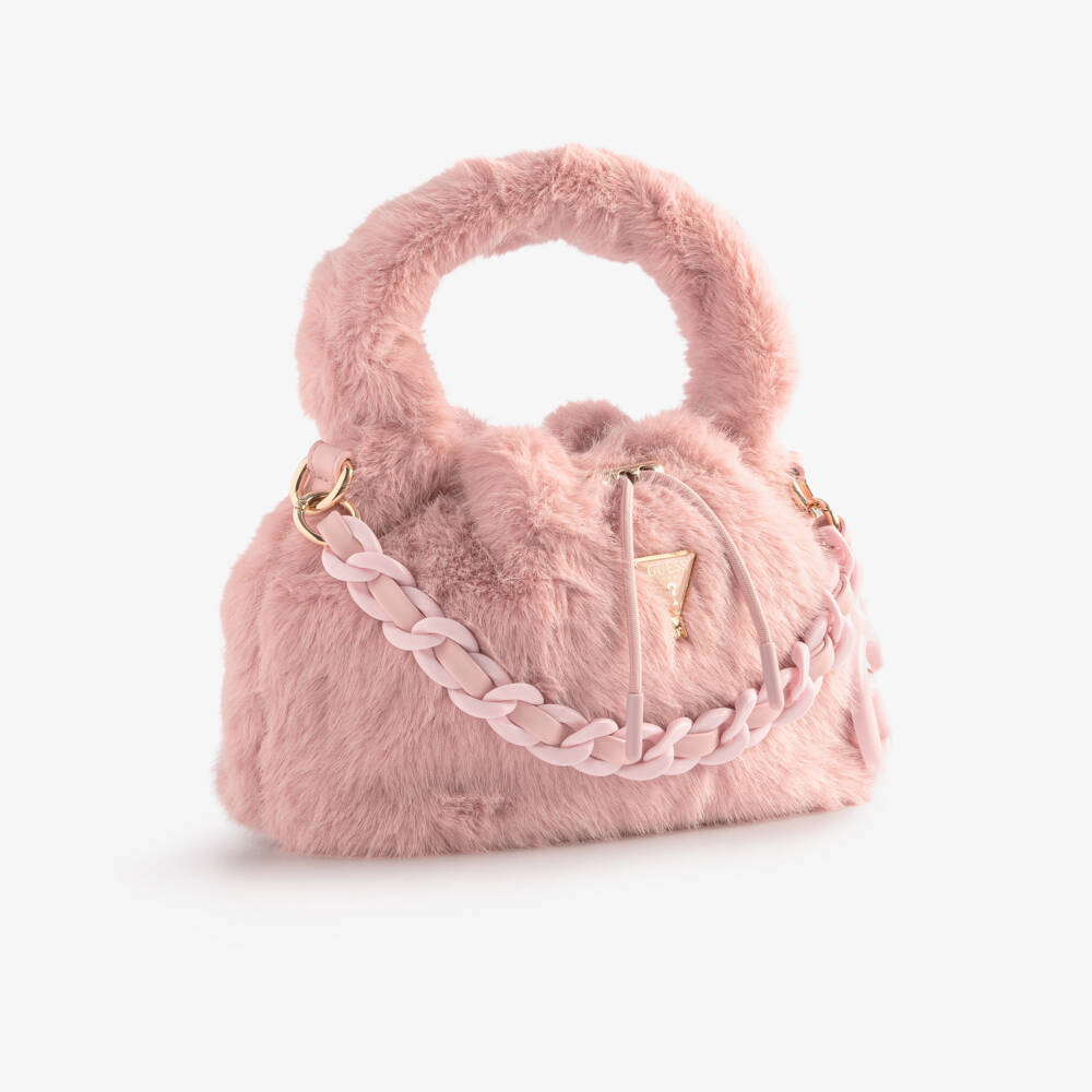 Guess-Girls Pink Faux Fur Shoulder Bag (28cm) | Childrensalon