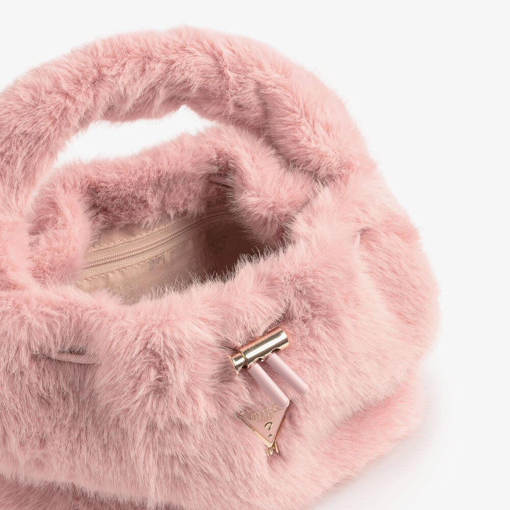 Guess-Girls Pink Faux Fur Shoulder Bag (28cm) | Childrensalon