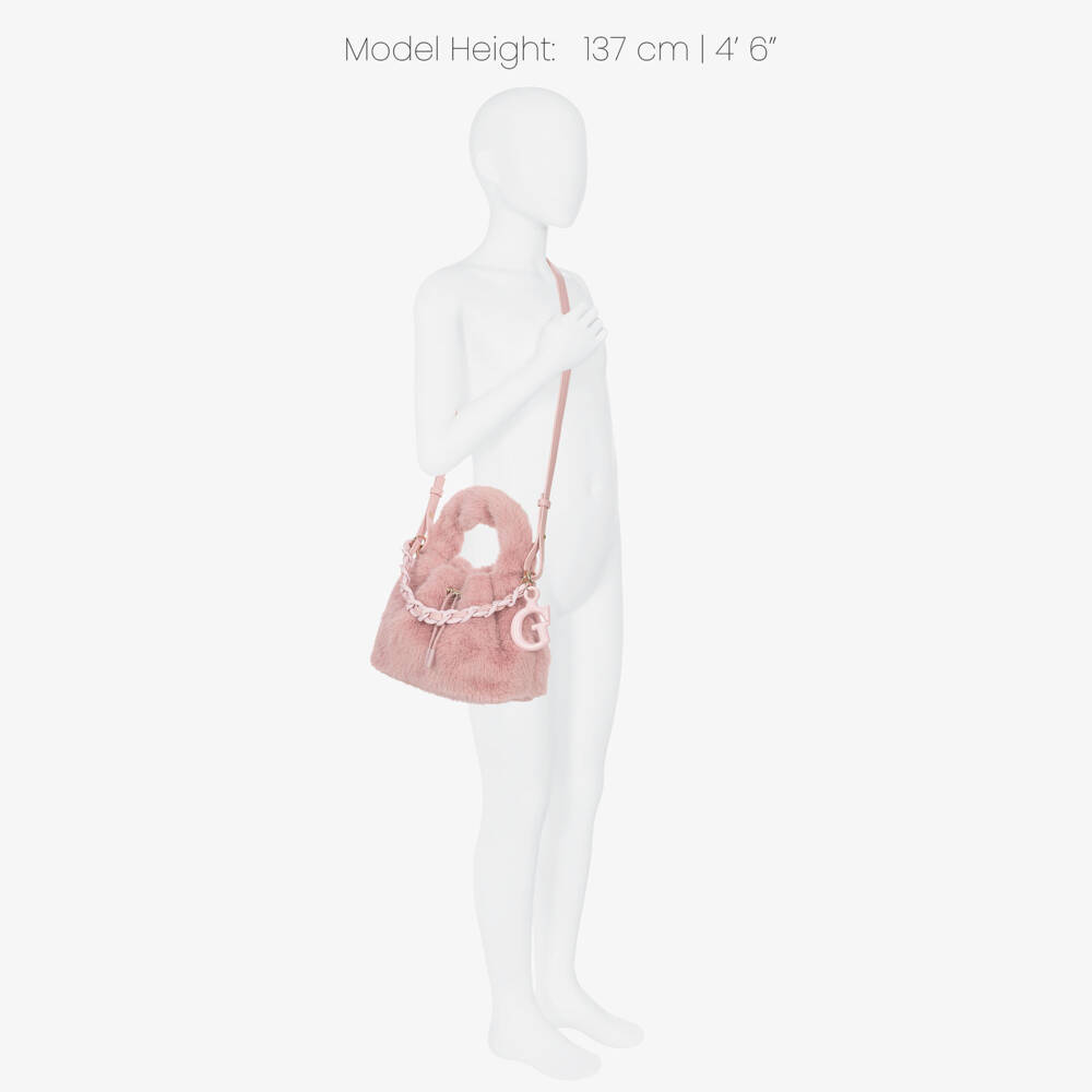 Guess-Girls Pink Faux Fur Shoulder Bag (28cm) | Childrensalon