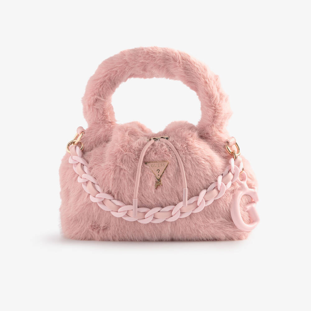 Guess-Girls Pink Faux Fur Shoulder Bag (28cm) | Childrensalon