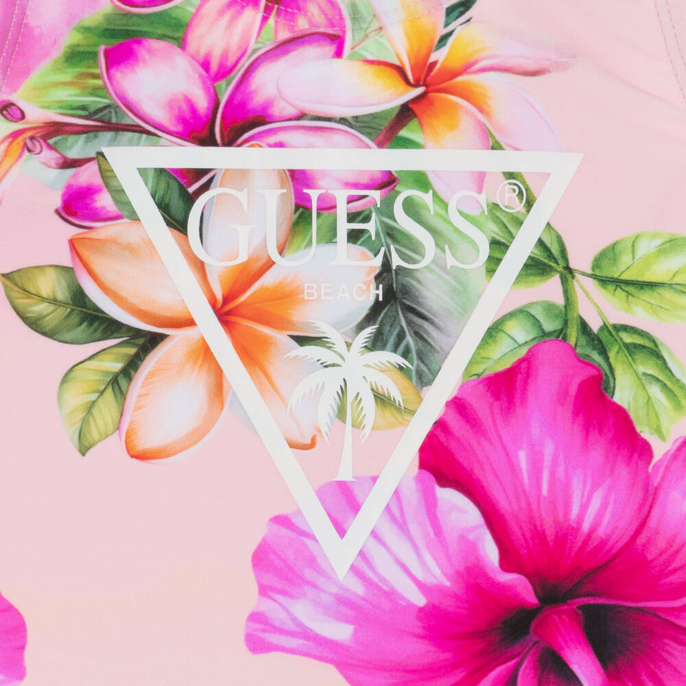 Guess-مايوه بطبعة زهور الكركديه لون زهري للبنات | Childrensalon