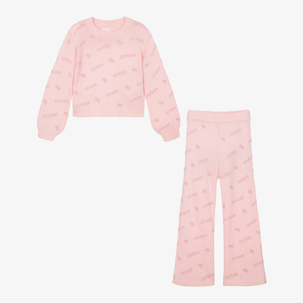 Guess-Girls Pink Logo Knit Trouser Set | Childrensalon