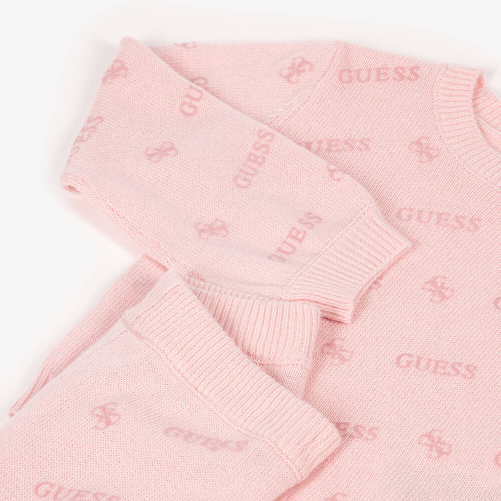 Guess-Girls Pink Logo Knit Trouser Set | Childrensalon